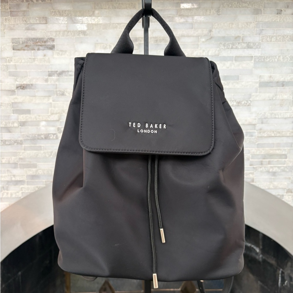 Ted Baker London Naome Nylon Drawstring Backpack in black.